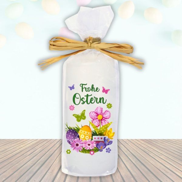 Stumpenkerze Kerze - Frohe Ostern Blume - Für Dich zu Ostern bunte moderne Motive Farben mit Geschenkfolie und Schleife Osterkerze in Geschenkverpackung als Ostergeschenk - nur Kerze