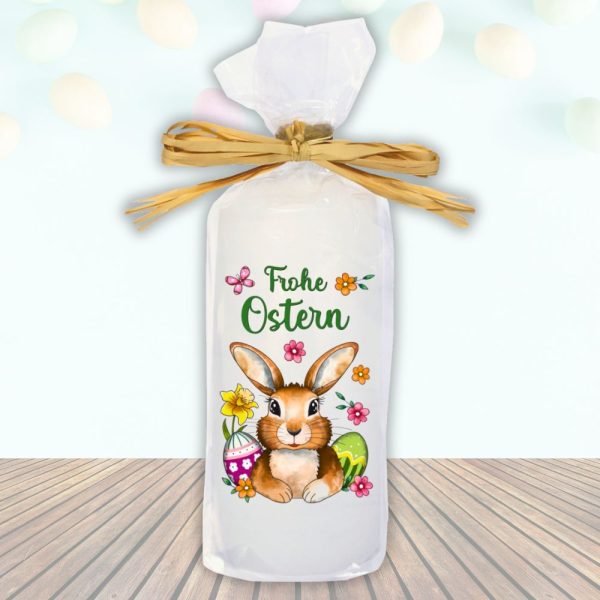 Stumpenkerze Kerze - Frohe Ostern Osterhase - Für Dich zu Ostern bunte moderne Motive Farben mit Geschenkfolie und Schleife Osterkerze in Geschenkverpackung als Ostergeschenk - nur Kerze
