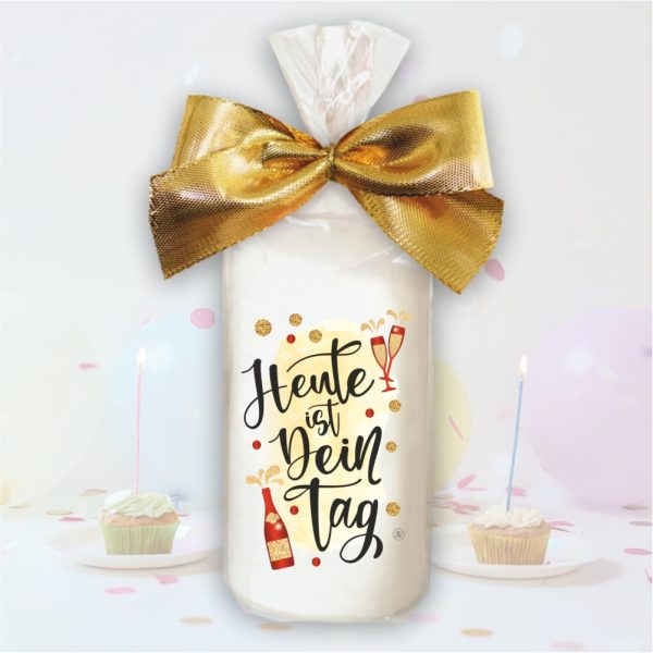 Stumpenkerze Kerze - Heute ist Dein Tag GOLD - Für Dich bunte moderne Motive Farben mit Geschenkfolie und goldener Schleife Geburtstagkerze in Geschenkverpackung - einzeln