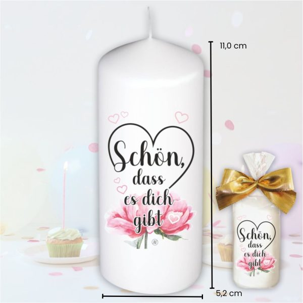 Stumpenkerze Kerze - Schön das es dich gibt - Für Dich bunte moderne Motive Farben mit Geschenkfolie Geburtstagkerze - Maße