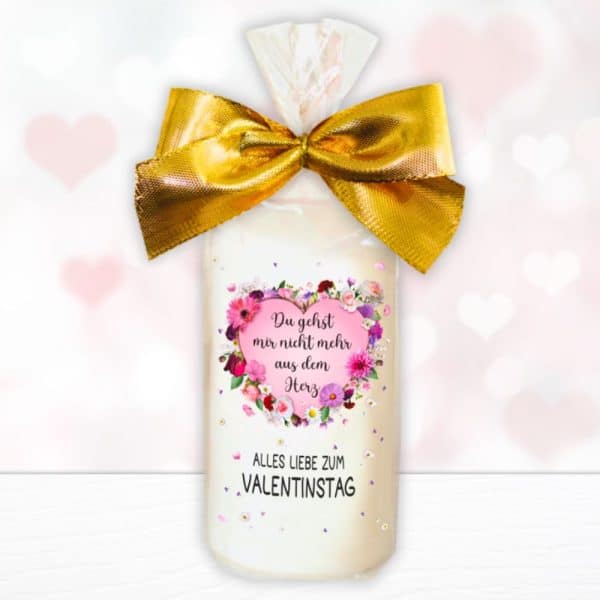Stumpenkerze-Kerze-Zum-Valentinstag-Fuer-Dich-bunte-moderne-Motive-Farben-mit-Geschenkfolie-und-goldener-Schleife-Geburtstagkerze-in-Geschenkverpackung-einzeln