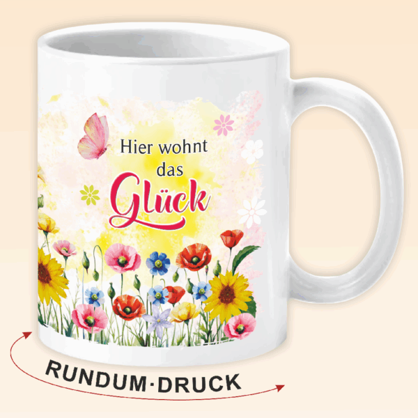 Süße Kaffeetasse - Glück - Porzellan Tasse und Schokolade mit Geschenkverpackung zum Geburtstag Muttertag Beidseitig mit rosa und roten Herzen bedruckt - druck