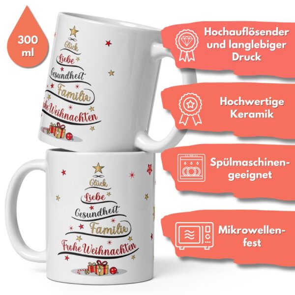 Süße Weihnachtstasse - Weihnachtsbaum - Kaffeetasse Geschenk Tasse mit Spruch und Schokolade mit Geschenkverpackung zu Weihnachten - Beidseitig bedruckt 2