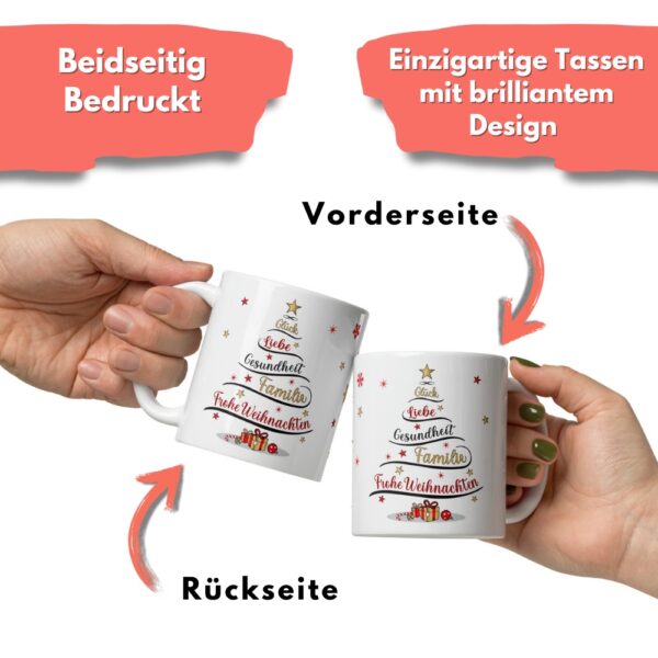 Süße Weihnachtstasse - Weihnachtsbaum - Kaffeetasse Geschenk Tasse mit Spruch und Schokolade mit Geschenkverpackung zu Weihnachten - Beidseitig bedruckt