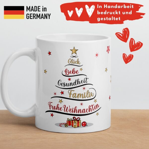 Süße Weihnachtstasse - Weihnachtsbaum - Kaffeetasse Geschenk Tasse mit Spruch und Schokolade mit Geschenkverpackung zu Weihnachten deidseitig bedruckt - Qualität made in germany 2