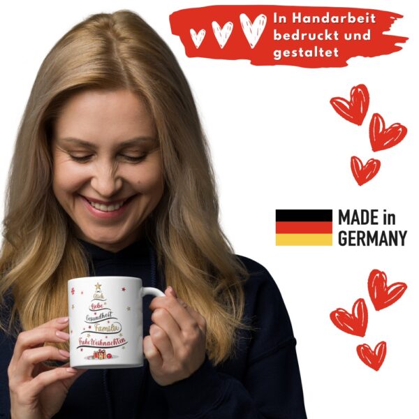 Süße Weihnachtstasse - Weihnachtsbaum - Kaffeetasse Geschenk Tasse mit Spruch und Schokolade mit Geschenkverpackung zu Weihnachten deidseitig bedruckt - Qualität made in germany