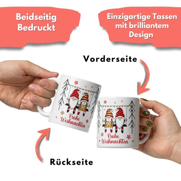 Süße Weihnachtstasse - Wichtel Paar - Kaffeetasse Geschenk Tasse mit Spruch und Schokolade mit Geschenkverpackung zu Weihnachten - Beidseitig bedruckt
