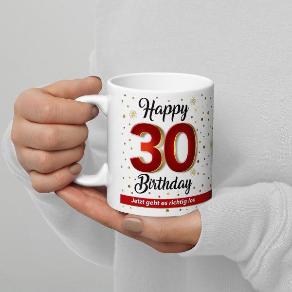 Tasse Becher Kaffeetasse zum 30. Geburtstag, 30 Happy Birthday, Tasse Geschenk - in der Hand