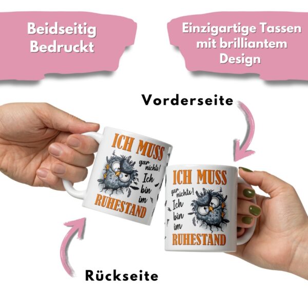Tasse Kaffee-Becher Kaffeetasse „Ich bin im Ruhestand“ – Lustiges Rentner Geschenk für Frauen – Hochwertige Keramik-Tasse – Geschenkidee zum Renteneintritt & Ruhestand - beidseitig