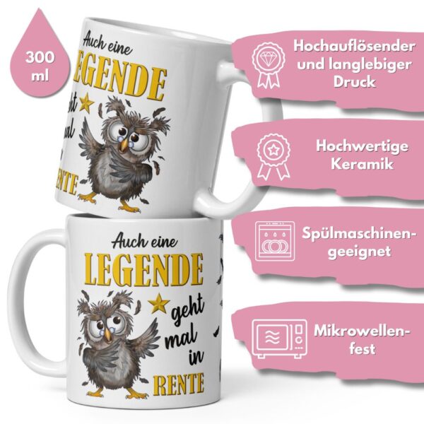 Tasse Kaffee-Becher Kaffeetasse „Legende in Rente“ – Lustiges Rentner Geschenk zum Abschied – Hochwertige Keramik-Tasse – Geschenkidee zum Renteneintritt & Ruhestand - qualität