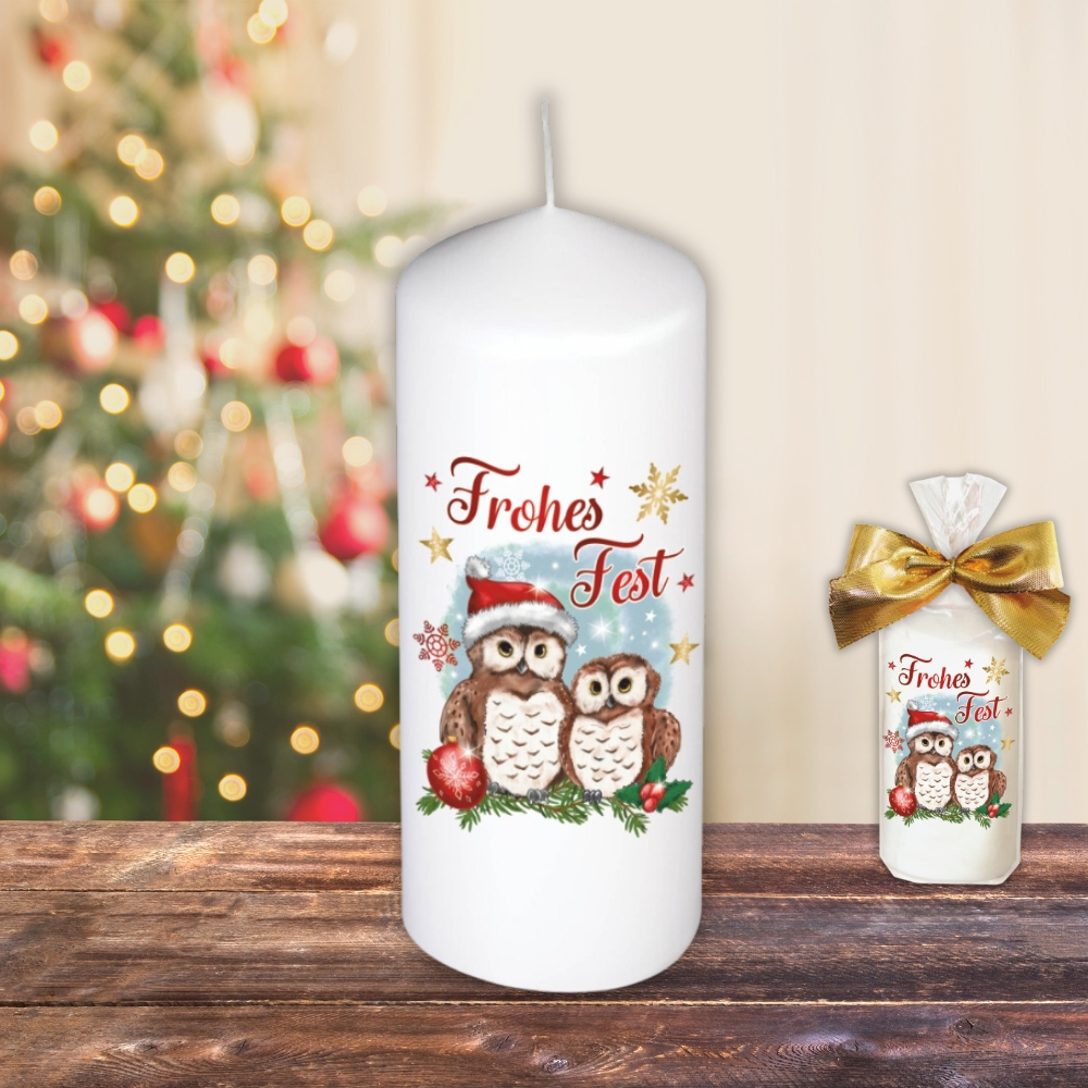 Weihnachtskerze - Frohes Fest Eule