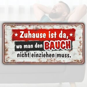 Zuhause Bauch wohlfühlen, Metallschild Blechschild Schild Geschenk Dekorationsartikel Wanddeko AV Andrea Verlag andrea-geschenke.de